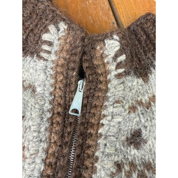 70s Icelandic Wool Lopapeysa Hand Made Lopi Cardigan Nordic Fair Isle Brown Ivor - Picture 4 of 9